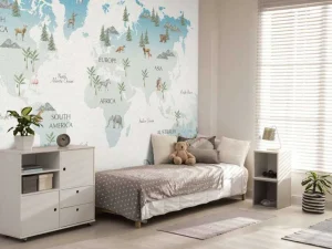 Hot Wereldkaart met golven en dieren Kinderkamer