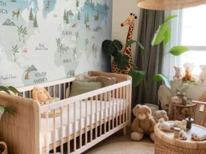 Hot Wereldkaart met golven en dieren Kinderkamer