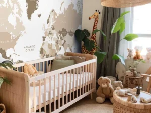 Outlet Wereldkaart met jungle dieren Kinderkamer