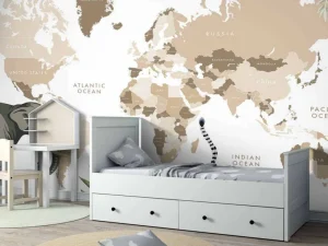 Outlet Wereldkaart met jungle dieren Kinderkamer