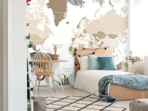 Outlet Wereldkaart met jungle dieren Kinderkamer