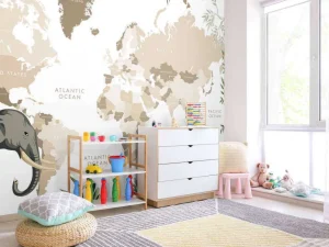 Outlet Wereldkaart met jungle dieren Kinderkamer