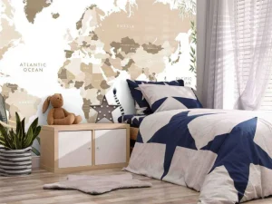 Outlet Wereldkaart met jungle dieren Kinderkamer