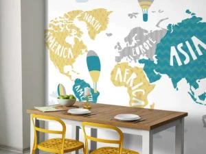 Clearance Wereldkaart met luchtballonnen fotobehang Kinderkamer | Babykamer