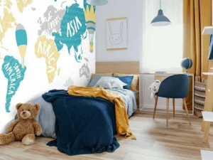 Clearance Wereldkaart met luchtballonnen fotobehang Kinderkamer | Babykamer