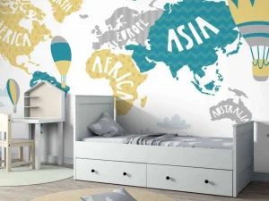 Clearance Wereldkaart met luchtballonnen fotobehang Kinderkamer | Babykamer