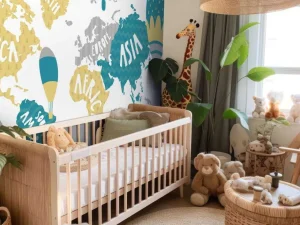 Clearance Wereldkaart met luchtballonnen fotobehang Kinderkamer | Babykamer