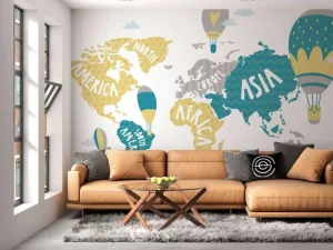 Clearance Wereldkaart met luchtballonnen fotobehang Kinderkamer | Babykamer