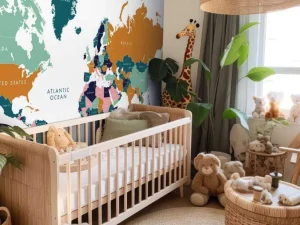 Hot Wereldkaart met oceaan dieren Kinderkamer