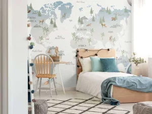 Outlet Wereldkaart met planeten Kinderkamer