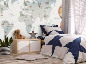 Outlet Wereldkaart met planeten Kinderkamer