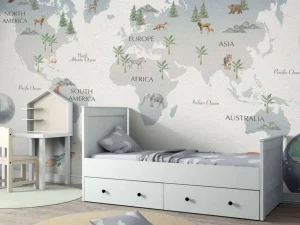 Outlet Wereldkaart met planeten Kinderkamer