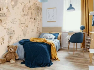 Online Wereldkaart met verschillende dieren taupe Kinderkamer