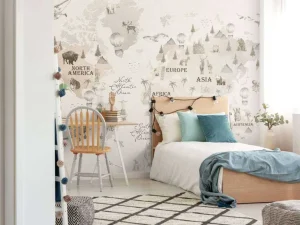 Discount Wereldkaart met verschillende dieren off-white Kinderkamer
