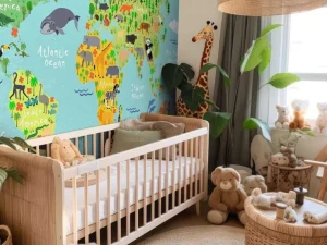 Hot Wereldkaart met verschillende diersoorten fotobehang Kinderkamer | Babykamer