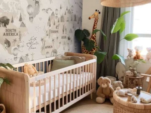 Discount Wereldkaart met verschillende dieren off-white Kinderkamer
