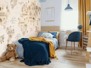 Fashion Wereldkaart met verschillende dieren beige Kinderkamer