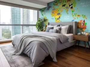 Hot Wereldkaart met verschillende diersoorten fotobehang Kinderkamer | Babykamer