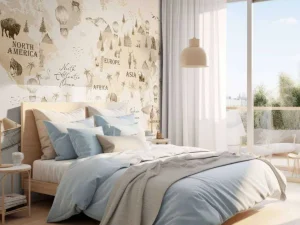 Fashion Wereldkaart met verschillende dieren beige Kinderkamer