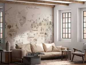 Discount Wereldkaart met verschillende dieren off-white Kinderkamer