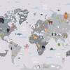 Fashion Wereldkaart met wilde dieren Kinderkamer | Dieren