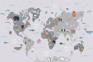 Fashion Wereldkaart met wilde dieren Kinderkamer | Dieren