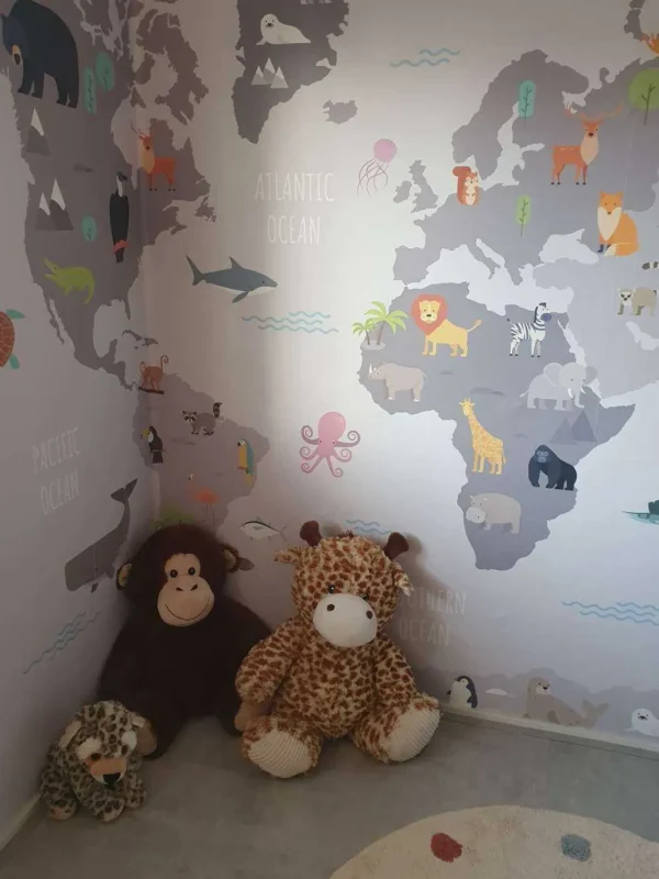 Fashion Wereldkaart met wilde dieren Kinderkamer | Dieren