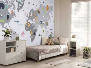 Fashion Wereldkaart met wilde dieren Kinderkamer | Dieren