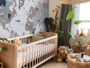 Fashion Wereldkaart met wilde dieren Kinderkamer | Dieren
