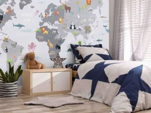 Fashion Wereldkaart met wilde dieren Kinderkamer | Dieren