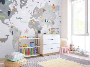 Fashion Wereldkaart met wilde dieren Kinderkamer | Dieren