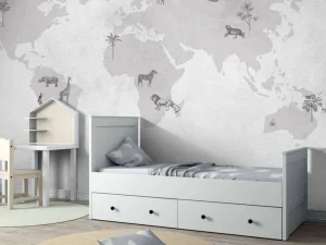 Discount Wereldkaart sketch grijs Kinderkamer | Dieren