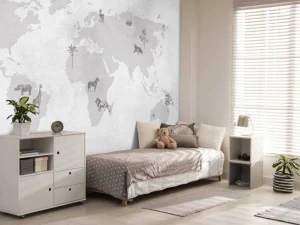 Discount Wereldkaart sketch grijs Kinderkamer | Dieren