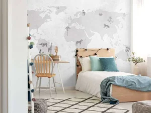 Discount Wereldkaart sketch grijs Kinderkamer | Dieren