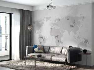Discount Wereldkaart sketch grijs Kinderkamer | Dieren