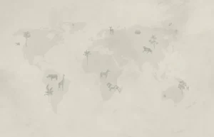Hot Wereldkaart sketch groen Kinderkamer | Dieren