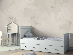 Hot Wereldkaart sketch groen Kinderkamer | Dieren
