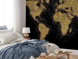 Best Wereldkaart van gouden glitters fotobehang Architectuur