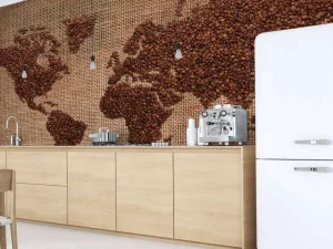 Online Wereldkaart van koffiebonen fotobehang Architectuur
