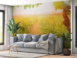 Best Wijngaard met druiven op de voorgrond fotobehang Bloemen