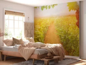 Best Wijngaard met druiven op de voorgrond fotobehang Bloemen