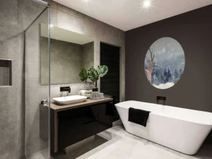 Fashion Winter Hert met Groen bos achtergrond fotobehang Dieren