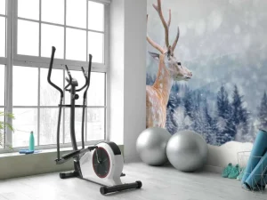 Fashion Winter Hert met Groen bos achtergrond fotobehang Dieren