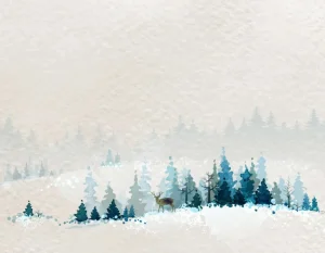 Fashion Winterlandschap met dennenbomen en een hert fotobehang Hobbykamer | Bloemen