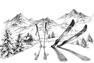 Clearance Wintersport tekening fotobehang Sport