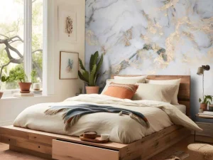 Online Wit natuursteen met goud fotobehang Gang