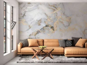 Online Wit natuursteen met goud fotobehang Gang