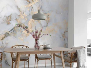 Online Wit natuursteen met goud fotobehang Gang