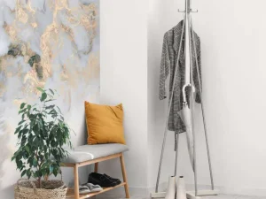 Online Wit natuursteen met goud fotobehang Gang