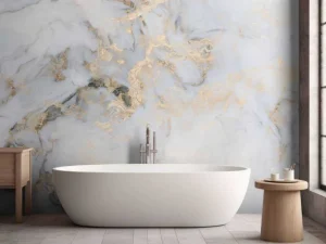 Online Wit natuursteen met goud fotobehang Gang